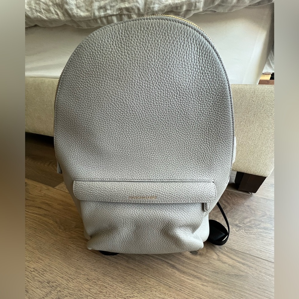 Maison De Sambré backpack in pebbled mercury grey leather with blue lining